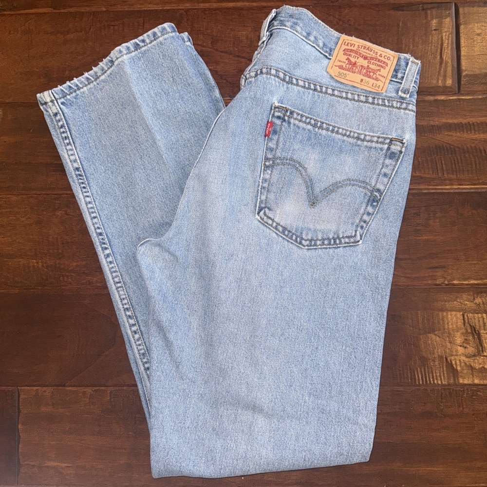 Levi's 505 Regular Fit Jeans Blue Denim Men's W36 L34 Light Wash